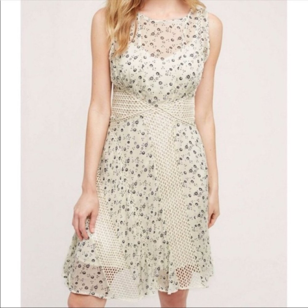 ANTHROPOLOGIE Floreat Windswept Lace Floral Ditzy Sheer Boho Crochet Dress, SZ 2